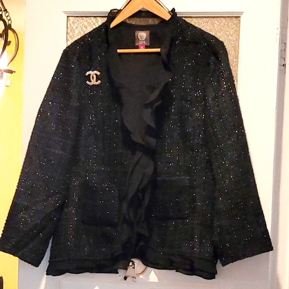 Vince Camuto Jackets & Blazers - ❤️ Vince Camuto-Tweed Jacket-Organza Ruffled Trim-Front Pockets-Plus Size-16W